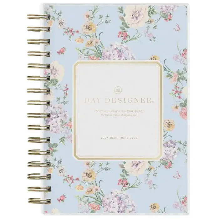 Day Designer 5″x8″ 2025-2026 Daily/Monthly Wirebound Planner Printed Springtime Blue