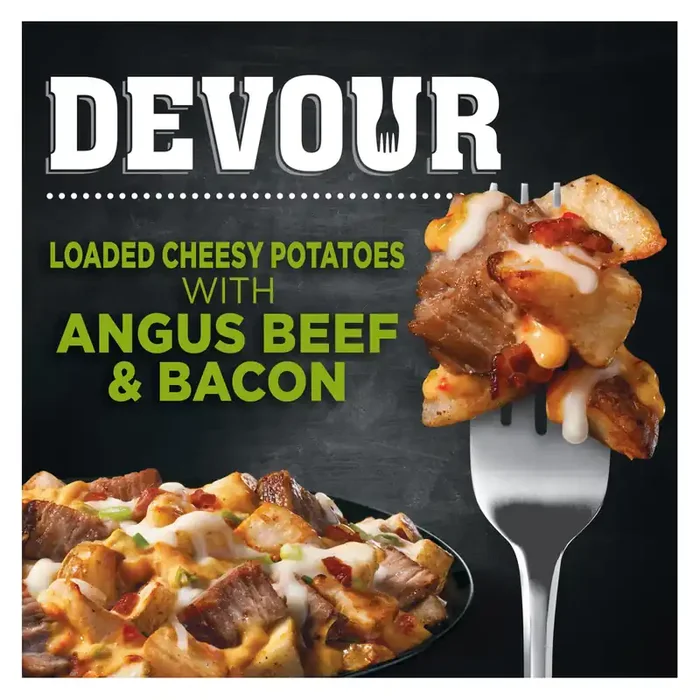 DEVOUR Loaded Cheesy Potatoes with Angus Beef & Smoked Bacon Frozen Meal, 9 oz Box