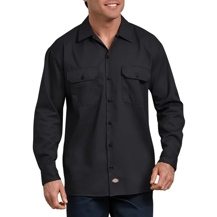Dickies Men‘s Black Twill Long sleeve Solid Button-down shirt ( 2XL )