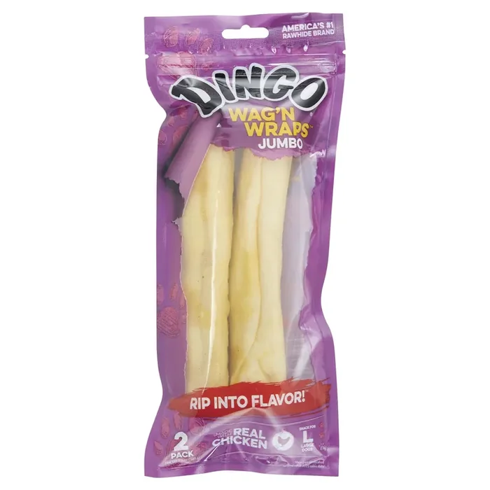 Dingo Wag‘n Wraps Rawhide Dog Treats, Jumbo