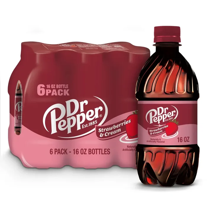 Dr Pepper Strawberries and Cream Soda, 16 fl oz bottles, 6 pack