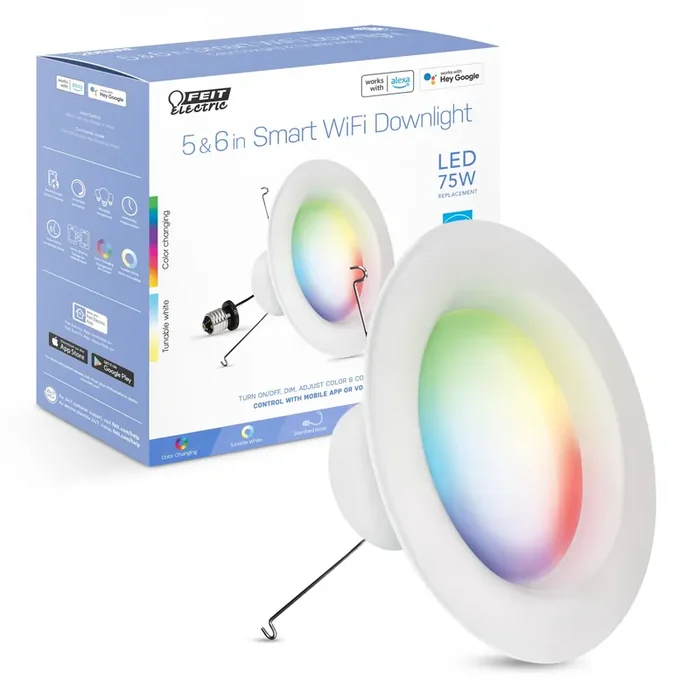 Feit Electric Feit Smart WiFi Smart Compatible White 5-in or 6-in 1000 -Lumens Switchable Round Dimmable LED Damp rated Recessed Downlight