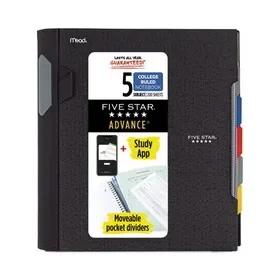 Five Star MEA06326 Advance Wirebound Notebook, Ten Pockets, 5-Subject, Medium/College Rule, Randomly Assorted Cover Color, (200) 11 x 8.5 Sheets, Price/EA