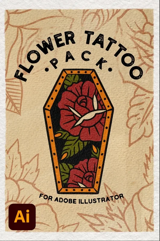 Flower Tattoo Vector Pack For Adobe Illustrator (Download Only)