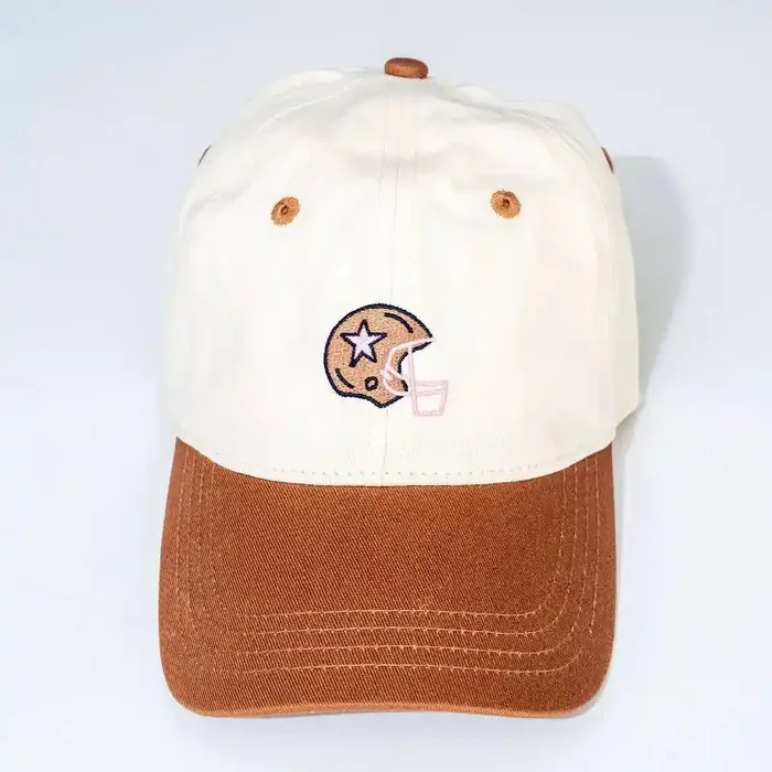 Football Helmet Hat – Frasier Sterling Cream/Brown Cotton Adjustable Baseball Hat