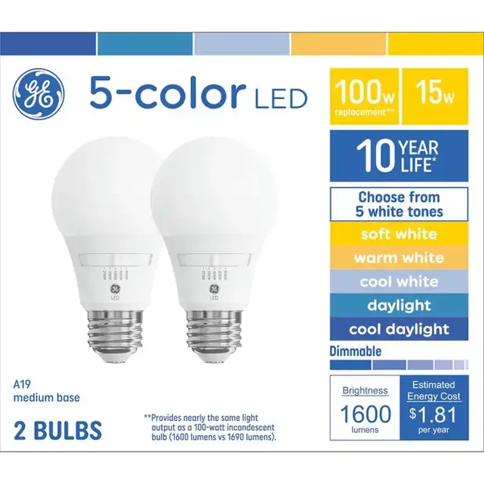 GE Household Lighting GE 2pk 100W LED 5 CCT Aline