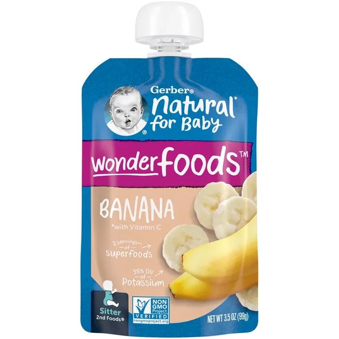 Gerber 2nd Foods WonderFoods Banana, Clean Label Project, 3.5 Oz Pouches (Pack of 12)