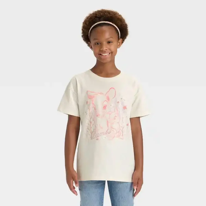 Girls‘ Bambi Oversized Short Sleeve Graphic T-Shirt – Cream XL