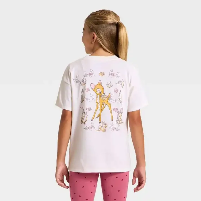 Girls‘ Disney Bambi Short Sleeve Oversized Graphic T-Shirt – Ivory XS