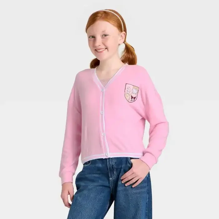 Girls‘ Sanrio Hello Kitty & Friends Chenille Patch Fleece Cardigan – Pink XL