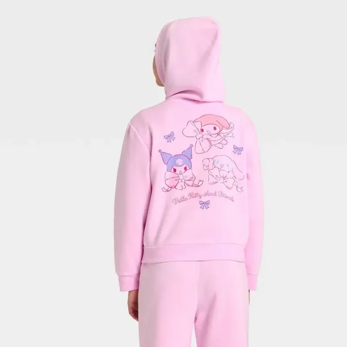 Girls‘ Sanrio Hello Kitty and Friends Hooded Fleece Sweatshirt – Pink S