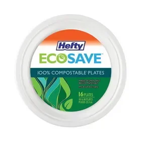 Hefty RFPD71016PK ECOSAVE Tableware, Plate, Bagasse, 10.13″ dia, White, 16/Pack, Price/PK