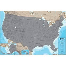 Hemispheres RWPSCR02 Scratch Off Usa 24X36In Wall Map, Price/Each