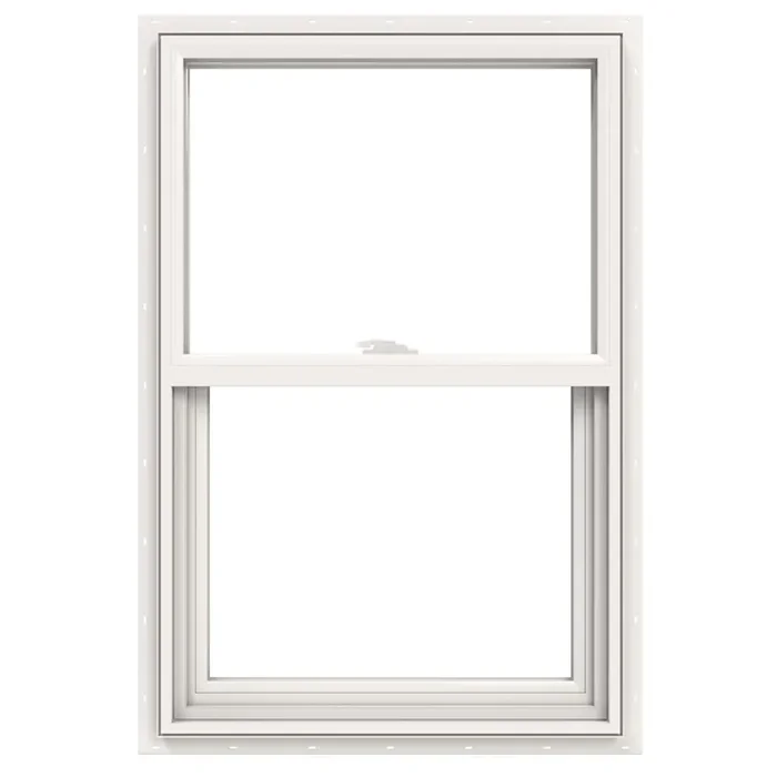 JELD-WEN V-2500 23-1/2-in x 35-1/2-in White Exterior Vinyl New construction Single Hung Window Low-E Double Pane Glass (Half Screen Included)