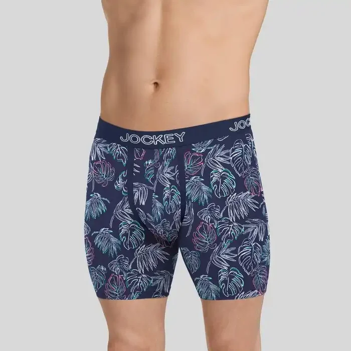 Jockey Generation™ Men‘s No Chafe Pouch Microfiber Boxer Briefs 3pk – Dark Teal/Navy/Palm Print – XL Tagless, Full Waistband Elastic