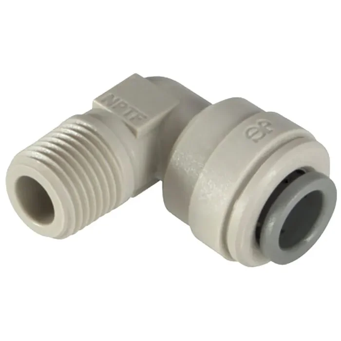 John Guest 3/8″ OD x 1/4″ NPTF Fixed Elbow (Acetal)