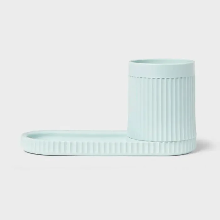 Kids‘ Fluted Cup with Tray Toothbrush Holder Teal – Pillowfort™ Kids Bathroom Accessories, Pillowfort Bath Decor