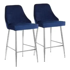 Marcel Contemporary Counter Stool in Chrome and Navy Blue Velvet by LumiSource – Set of 2 B116135544