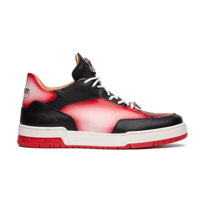 Mauri Ghost in Black / Red / White Mens Exotic Crocodile / Time / Nappa Leather Casual Sneakers