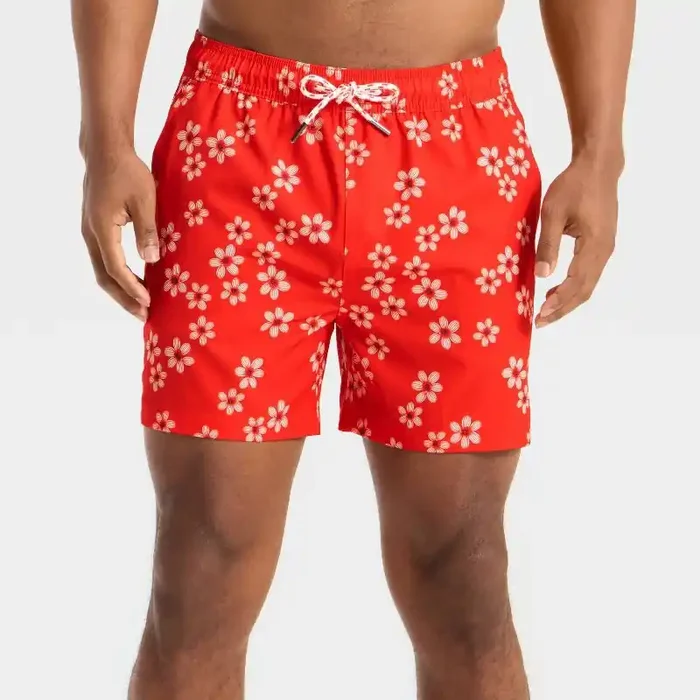 Men‘s 5″ Swim Trunks with Boxer Brief Liner – Goodfellow & Co™ Red Floral Print XXL