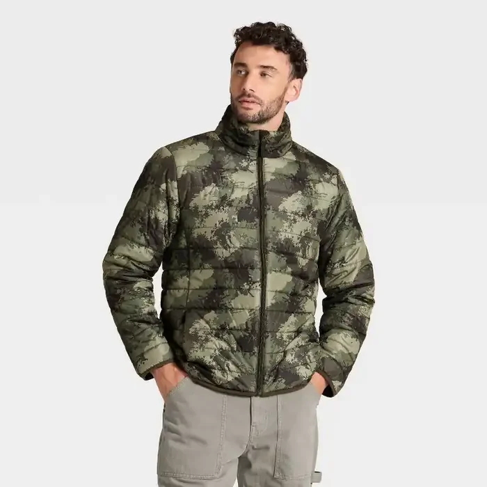 Men‘s Lightweight Puffer Jacket – Goodfellow & Co™ Camo Green XXL