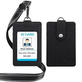 Muka 2 Pack Leather ID Badge Holder with Lanyard, Snap Button Badge Wallet with 3 Card Slots