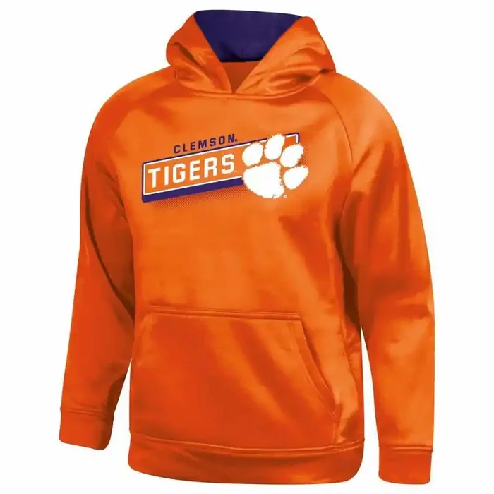 NCAA Clemson Tigers Boys‘ Gray Hooded Sweatshirt – M Polyester Fleece Pullover