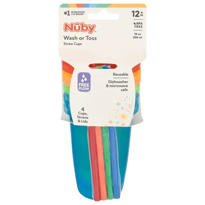 Nuby 12m+ Wash or Toss Straw Cups 4 ea