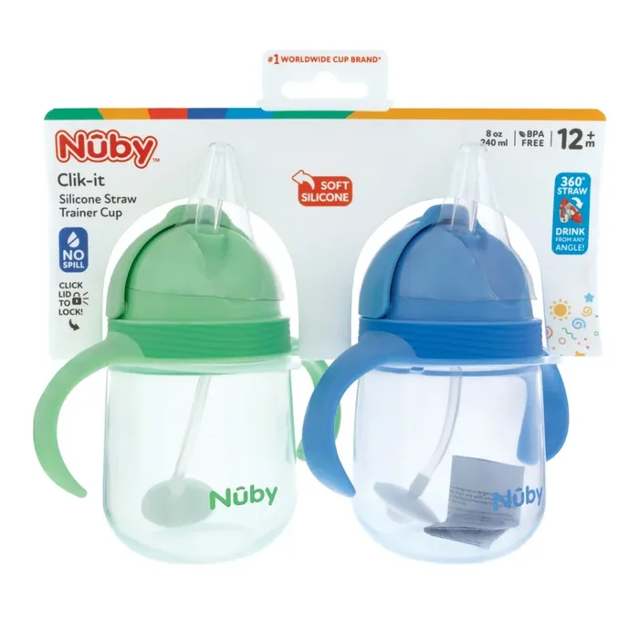 Nuby Clik-It Soft Straw Trainer Cups 8oz, 2pk