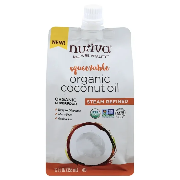 Nutiva Nurture Vitality Organic Steam Refined Squeezable Coconut Oil 12 oz