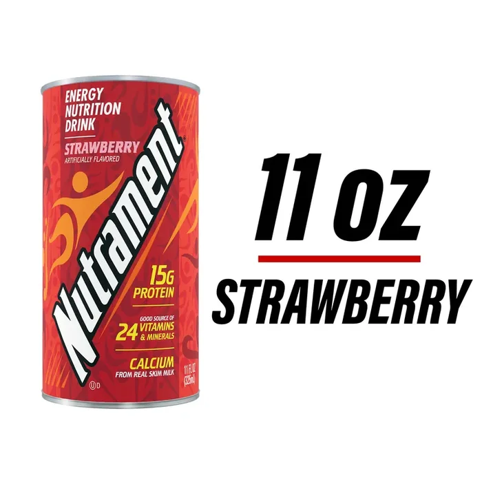 Nutrament Strawberry Nutrition Drink, Energy Drink with Vitamins, Minerals and Protein, 11 FL OZ Can