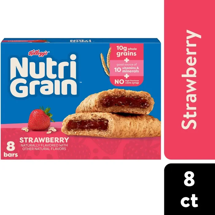 Nutri-Grain Breakfast Bars, Made with 10g Whole Grains, Snack Bars, Strawberry, 10.4oz Box, 8 Bars
