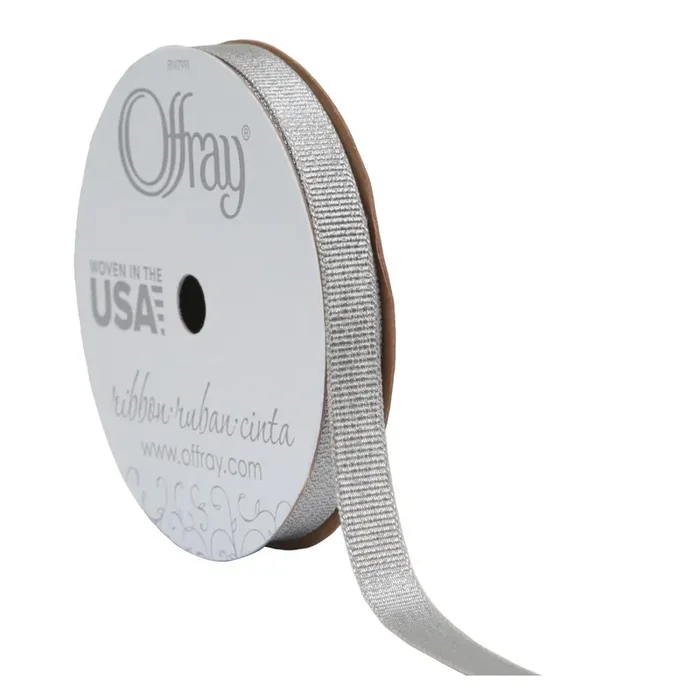 Offray 3/8″ Silver Metallic Grosgrain Ribbon