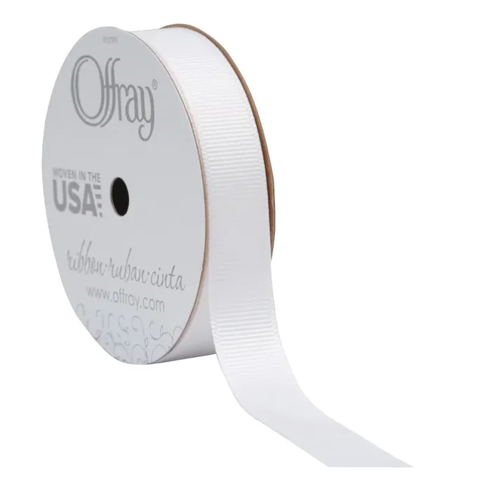Offray Ribbon Grosgrain White, 5/8 in x