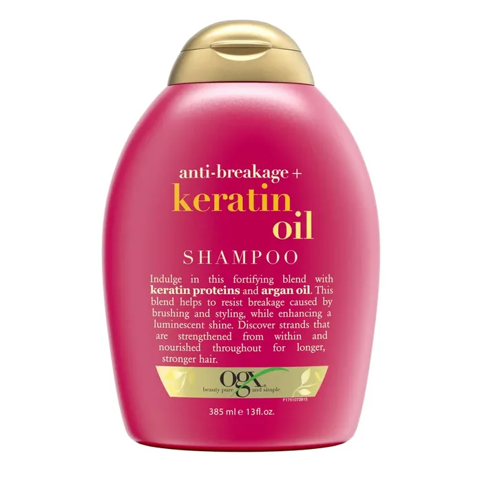 OGX Anti-Breakage + Keratin Oil Fortifying Anti-Frizz Shampoo for Damaged Hair & Split Ends, with Keratin Proteins & Argan Oil, Paraben-Free, Sulfate-Free Surfactants