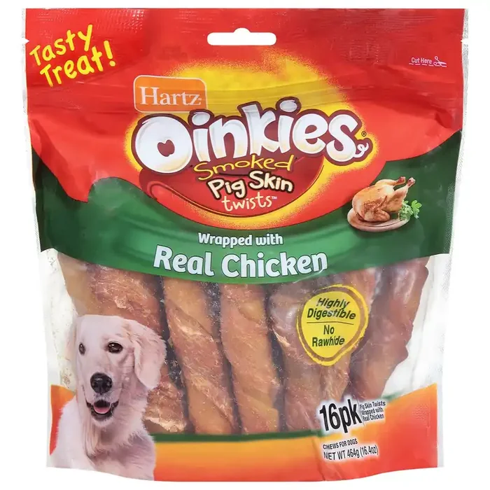 Oinkies Twists Pig Skin Smoked Chews for Dogs 16 ea