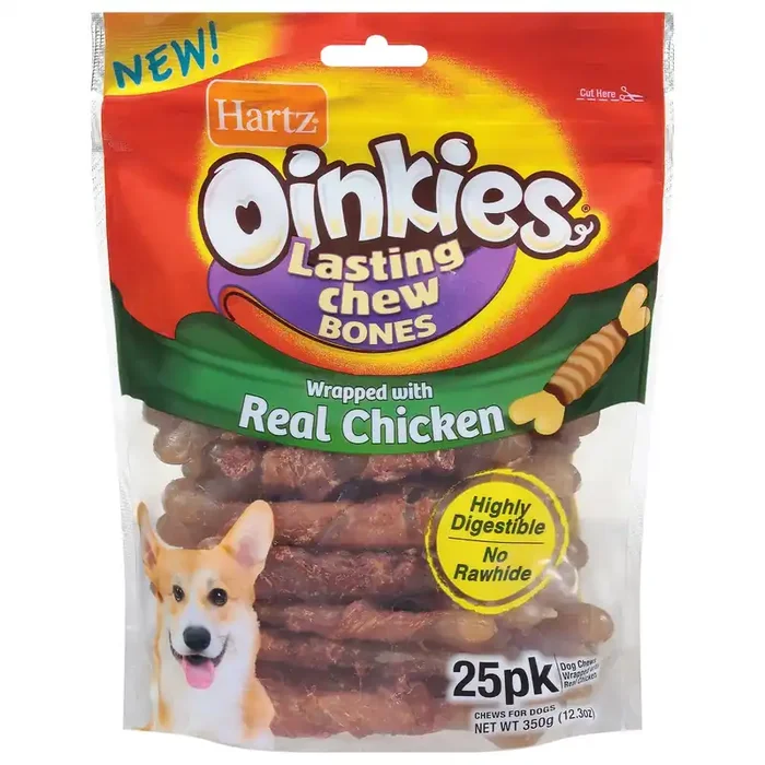 Oinkies Wrapped with Real Chicken Lasting Chews Bones 25 ea