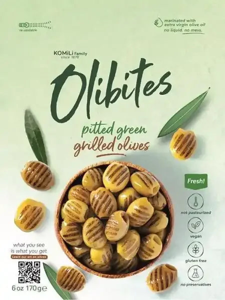 Olibites Pitted Green Grilled Olives 6 oz