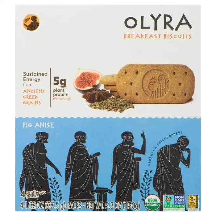 Olyra Breakfast Biscuits, Organic, Fig Anise, On the Go, 4 Packs, Box