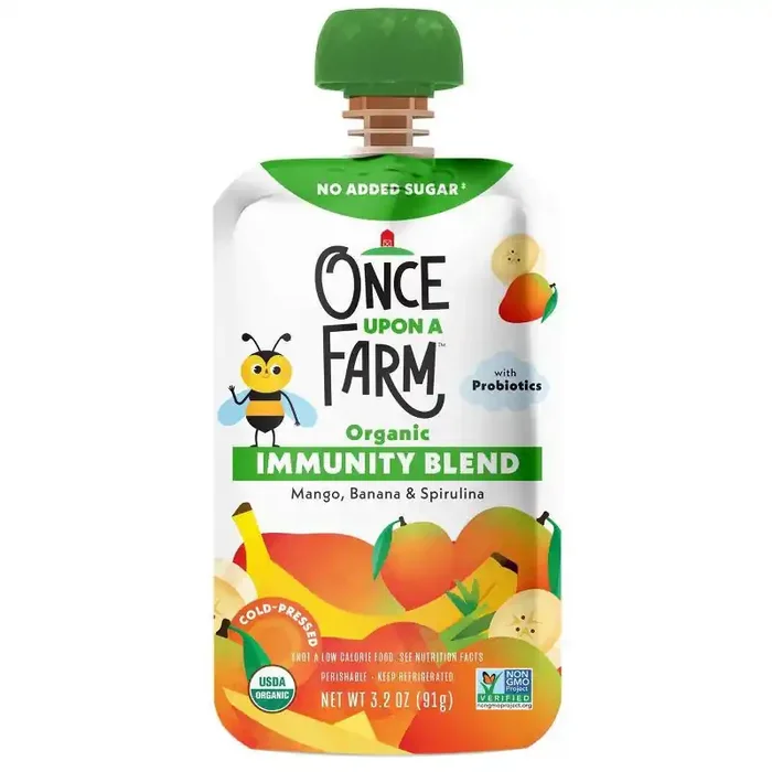 Once Upon a Farm Organic Immunity Blend Mango Banana Spirulina Kids‘ Snack – 3.2oz Pouch