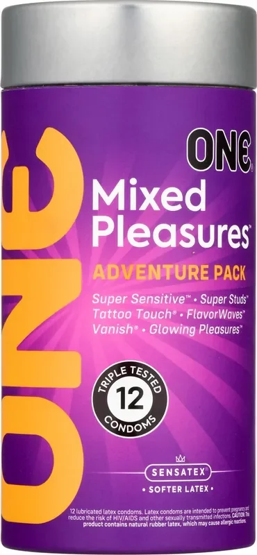 One Mixed Pleasures Adventure Pack Triple Tested Condoms 12 ea