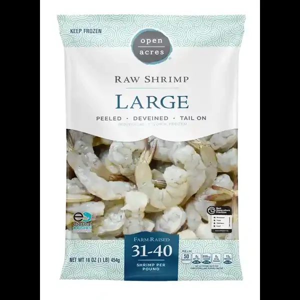 Open Acres Shrimp Raw Peeled Deveined Tail-On-Open Acres (31-40/Lb)