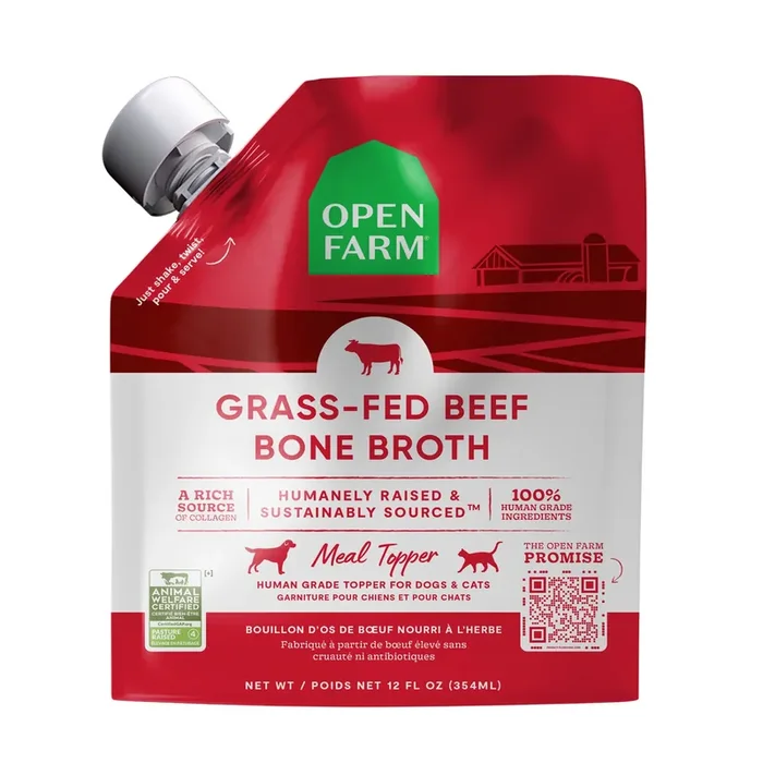 OPEN FARM Grass-Fed Beef Bone Broth for Dogs & Cats – 12 oz