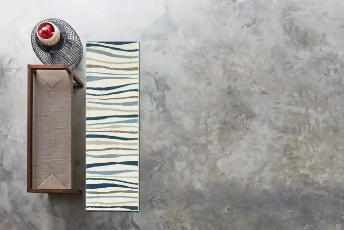 Origin 21 Oceanscape 2 x 7 (ft) Loomed Blue Rectangular Indoor Stripe Mid-Century Modern Runner rug