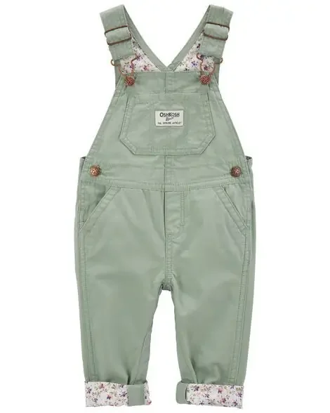 Oshkosh Baby Floral Lined Lightweight Canvas Overalls Green 9M