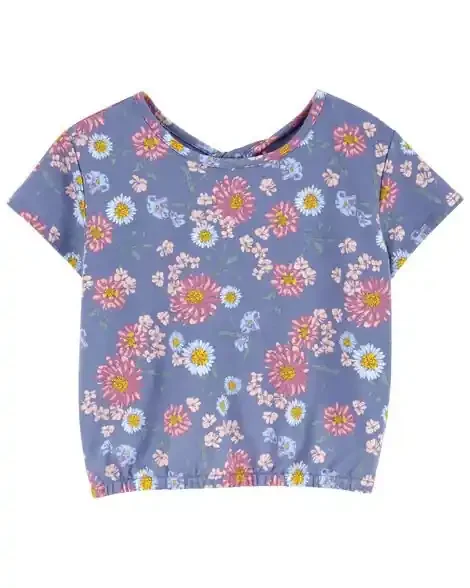 Oshkosh Kid Floral Print Twist Back Top Purple 6-6X
