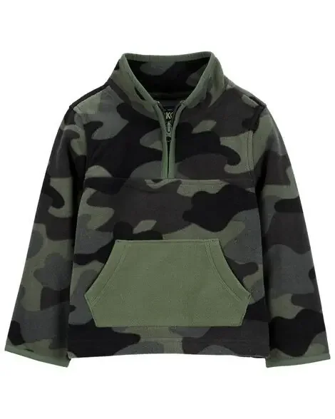 Oshkosh Toddler Camo Print Quarter-Zip Microfleece Pullover Green 3T
