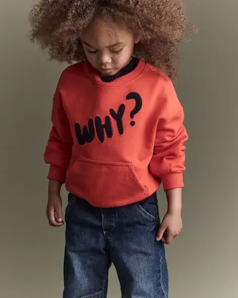 Otteravenue Toddler ‘Why?‘ Graphic Pullover Sweatshirt – Orange Orange 2T
