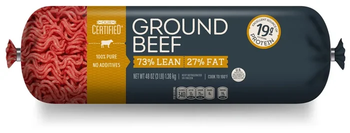 Our Certified 73% Lean / 27% Fat, Ground Beef Roll, 3 lb.