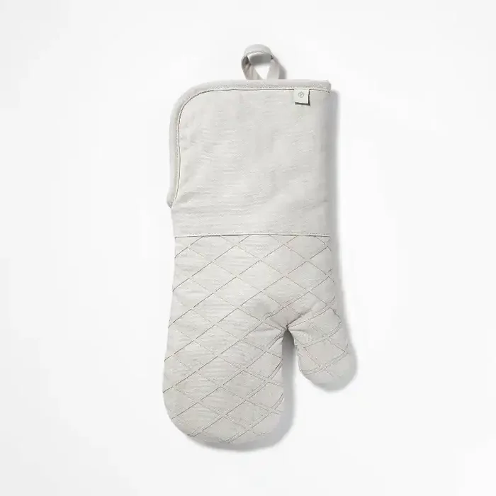 Oven Mitt Light Gray – Figmint™ Modern Cotton Kitchen Textile, Solid Beige, Silicon Gripper, OEKO-TEX Certified